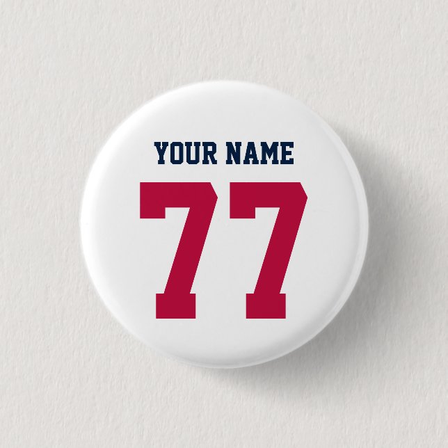 Name 77 Sports Team Jersey Number Blue Red 1 Inch Round Button (Front)
