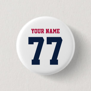 Name 77 Sports Team Jersey Number Blue Red 1 Inch Round Button