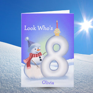 Name 8th Birthday Snowman Snowy Eight  Card