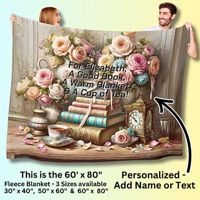Name, A Good Book, Cup of Tea, Readers Fleece Blanket (Creator Uploaded)
