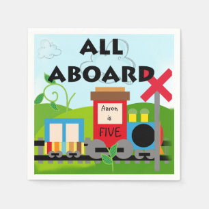 Name Age All Aboard Train Birthday Paper Napkins