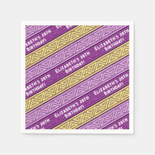 Name & Age Birthday Party Celtic Stripe Purple Napkin