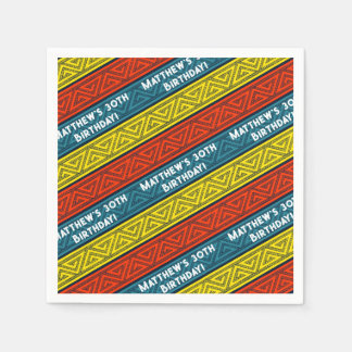 Name & Age Birthday Party Celtic Stripe Red Blue Napkin