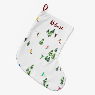  Name Alpine Skiers Skiing Ski Winter Trees   Large Christmas Stocking