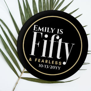 Name and 50 & Fearless Elegant Modern Black Custom 1 Inch Round Button