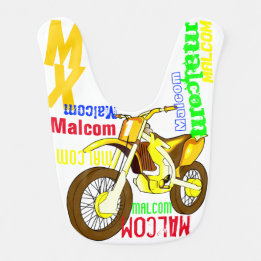 Name and Age Motorcycle Fun Colorful Pattern Bib