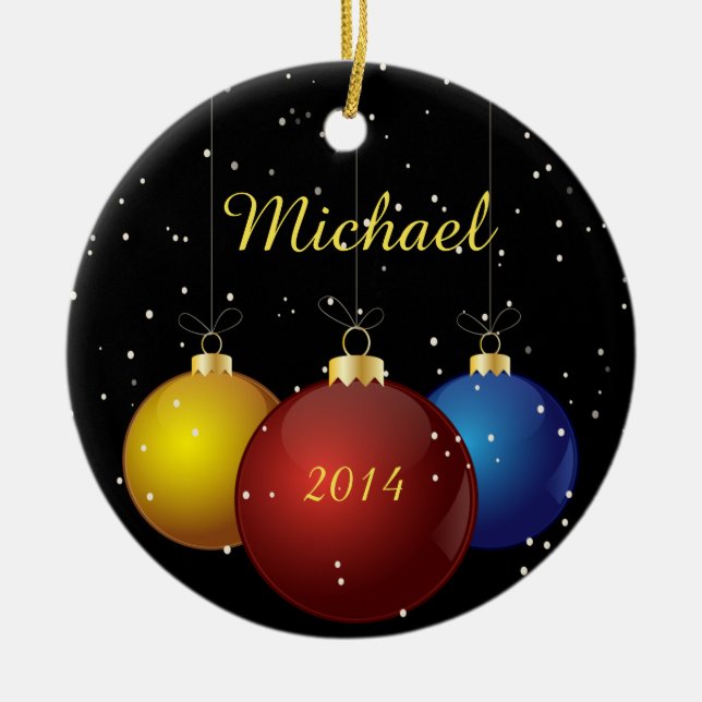 Name and Date Personalized Christmas Ornament (Front)
