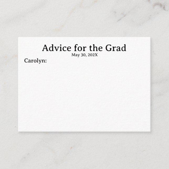 Name and Date Personalized Graduation Advice Cards (Front)