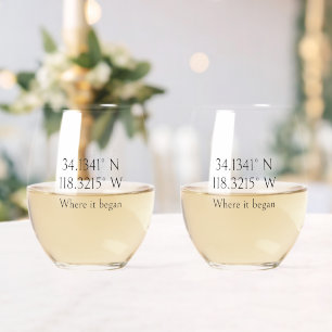  Name and GPS Coordinates Personalized Stemless Wine Glass
