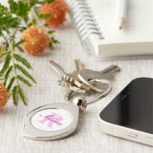Name and initial letter pink text key ring