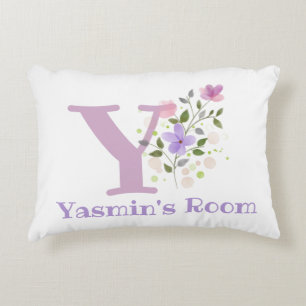 Name and Initial on a Floral Design. Pretty Accent Pillow
