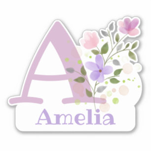 Name and Initial with Floral Design Cut-Out Sticke