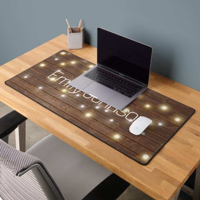 Name and Light String on Oak Desk Mat (Office 2)