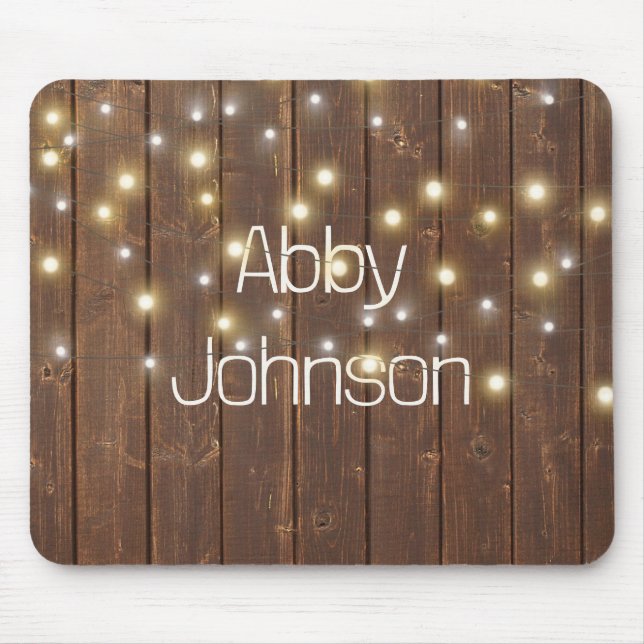 Name and Light String on Oak Mouse Pad (Front)