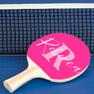 Name and monogram letter R pink custom Ping Pong Paddle