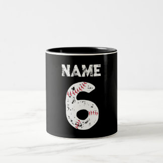 Name and Numbered 6 Baseball, Baseball Team Two-Tone Coffee Mug