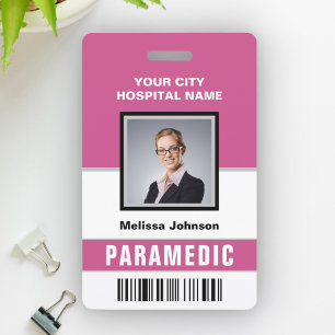 Name and Photo Medical Emergency Paramedic ID Card Badge