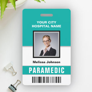 Name and Photo Medical Emergency Paramedic ID Card Badge