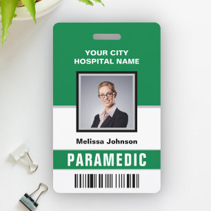 Name and Photo Medical Emergency Paramedic ID Card Badge