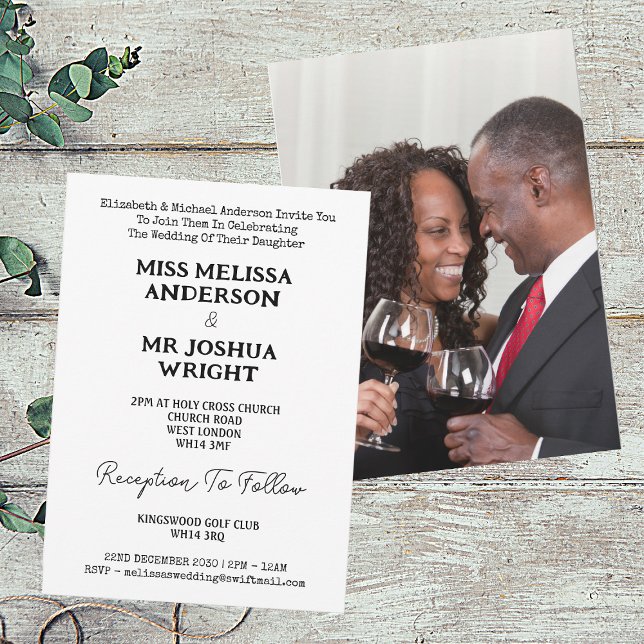 Name And Photo Mr & Mrs Elegant Script Wedding Invitation (Front And Back)