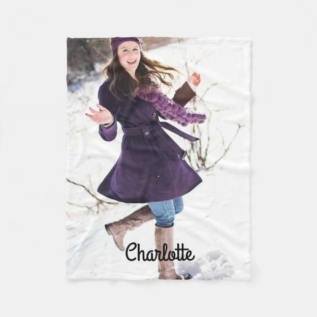 Name And Photo Personalized Custom Fleece Blanket (Front)