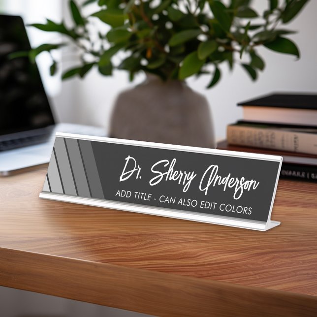 Name and Title Calligraphy - Retro Stripes Desk Name Plate (Personalized Desk Sign with Name and Title - Custom Executive Name Plate)