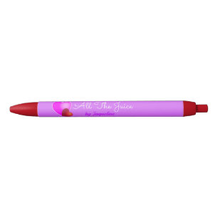 Name and Title with Red and Pink Hearts on Pink Black Ink Pen