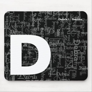 Name and upper-case letter personalized b&w mouse pad