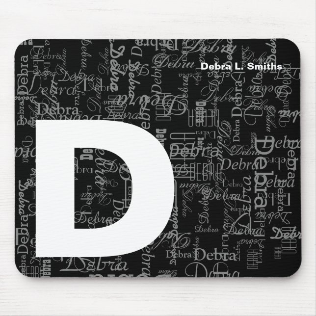 Name and upper-case letter personalized b&w mouse pad (Front)