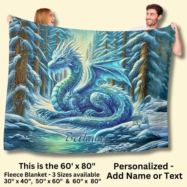 Name, Aqua Blue Ice Dragon Near Pond  Fleece Blanket (Creator Uploaded)