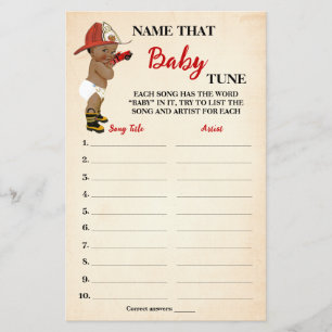 Name Baby Tune AA Fireman Baby Shower Game Card