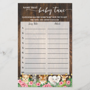Name Baby Tune Pink Safari Baby Shower Game Card