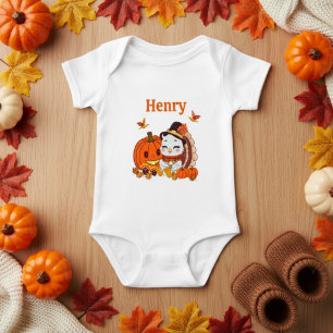 Name Baby Turkey And Pumpkin Thanksgiving Bodysuit