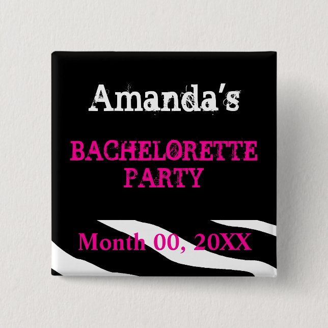 Name Bachelorette Party 2 Inch Square Button (Front)