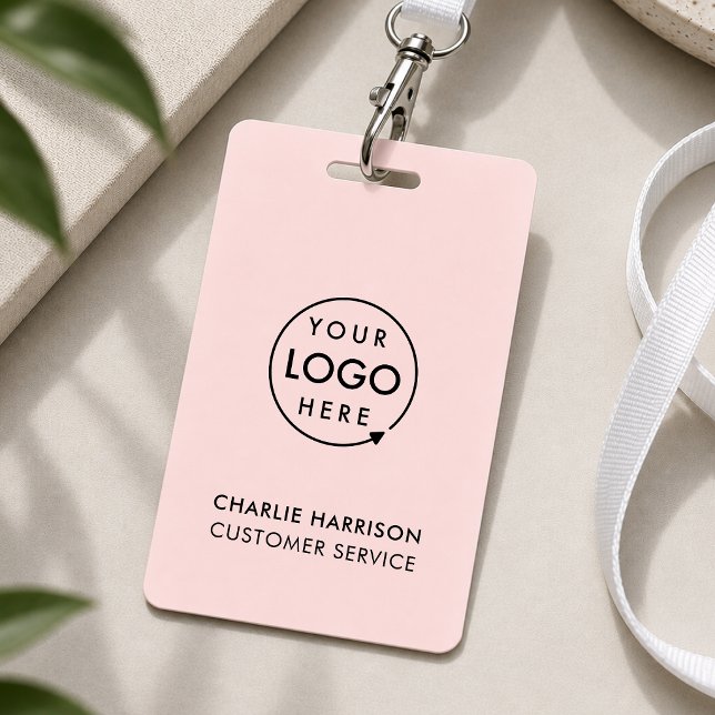 Name Badge Card | Custom Blush Pink ID Badges (Custom lanyard pass for spa teams, makeup artists, creators, and client facing staff.)