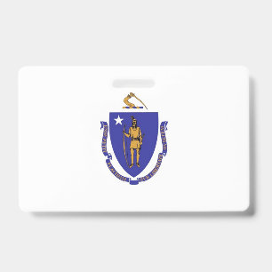 Name Badge with flag of Massachusetts State, USA
