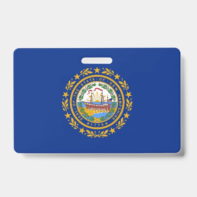 Name Badge with flag of New Hampshire State, USA (Front)