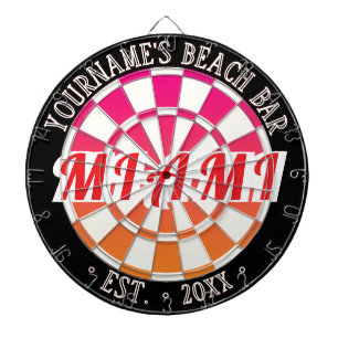 Name Beach Bar MIAMI Red Pink Orange Black & White Dartboard