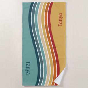 Name, Beach Wave Stripes, Mid Century Modern Colou Towel