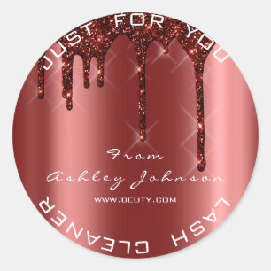 Name Beauty Lashes Burgundy Drips Lashes Cleaner Classic Round Sticker