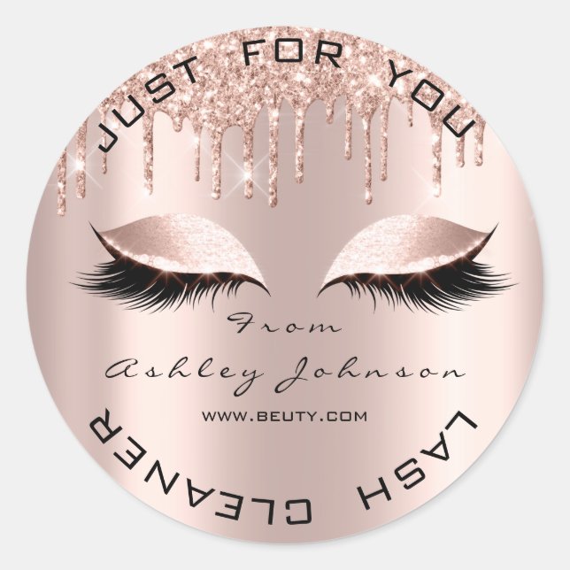Name Beauty Lshes Drips Pink Gold Lashes Cleaner Classic Round Sticker (Front)