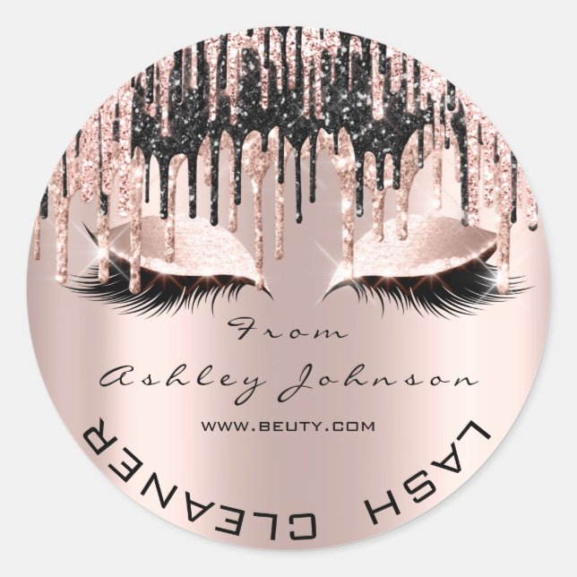 Name Beauty Lshes Drips Pink Gold Lashes Cleaner Classic Round Sticker (Front)