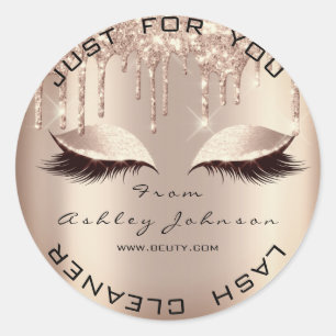 Name Beauty Lshes Drips Pink Gold Lashes Cleaner Classic Round Sticker