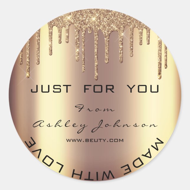 Name Beauty Salon Drips Gold Lashes With Love Classic Round Sticker (Front)