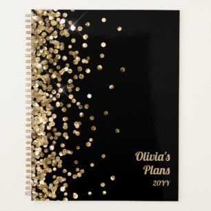 Name Black and Gold Glitter Elegant Soft Cover Planner
