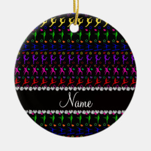 Name black rainbow gymnastics hearts stars ceramic ornament