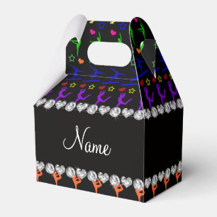 Name black rainbow gymnastics hearts stars favor box
