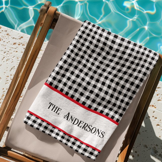 Name Black & White Buffalo Check Red Accent Pool - Beach Towel (Creator Uploaded)