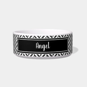 Name Black & White Diamond Pattern Pet Bowl