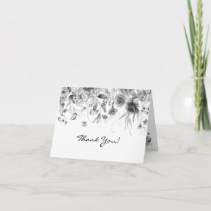 Name, Black & White Elegant Fine Art Florals Thank You Card